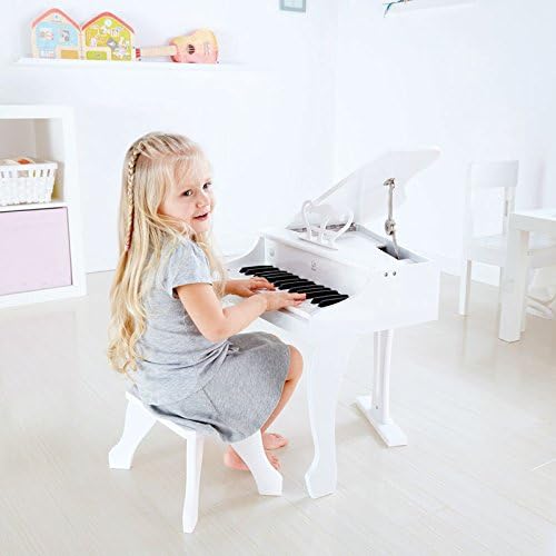 Deluxe White Grand Piano | Thirty Key Piano Toy with Stool, Electronic Keyboard Musical Toy Set for Kids 3 Years+