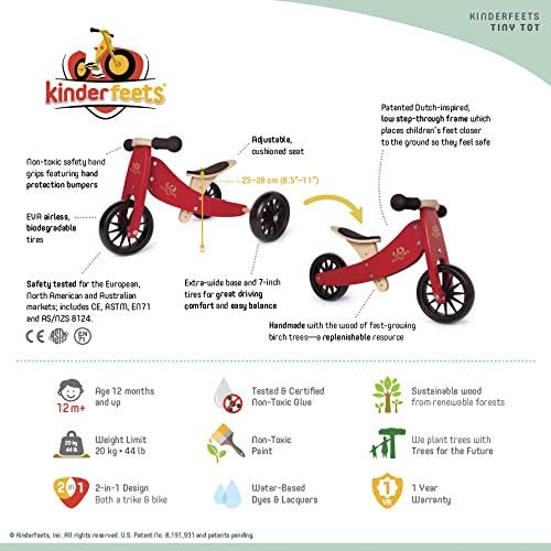 Tinytot 2-In-1 Wooden Balance Bike and Tricycle - Easily Convert from Bike to Trike | Adjustable Riding Balance Toy for Kids and Toddlers | Ages 12 to 24 Months