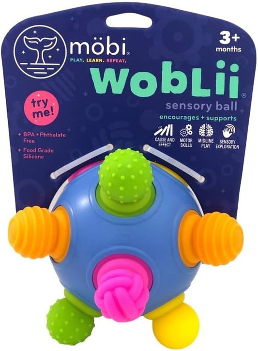 Mobi Woblii Sensory Ball - Sensory Activities for Toddlers and Kids, Bpa-Free and Food Grade Silicone Teething Toy, Montessori Learning Games - for 3 Month Old and Up