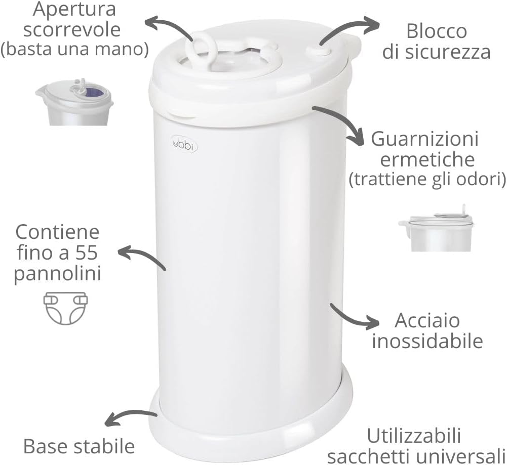 Steel Diaper Pail, White