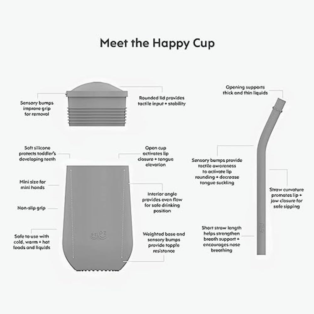 Happy Cup + Straw Training System (Mauve)- 100% Silicone Training Cup for Toddlers + Preschoolers - Designed by a Pediatric Feeding Specialist - 24 Months+