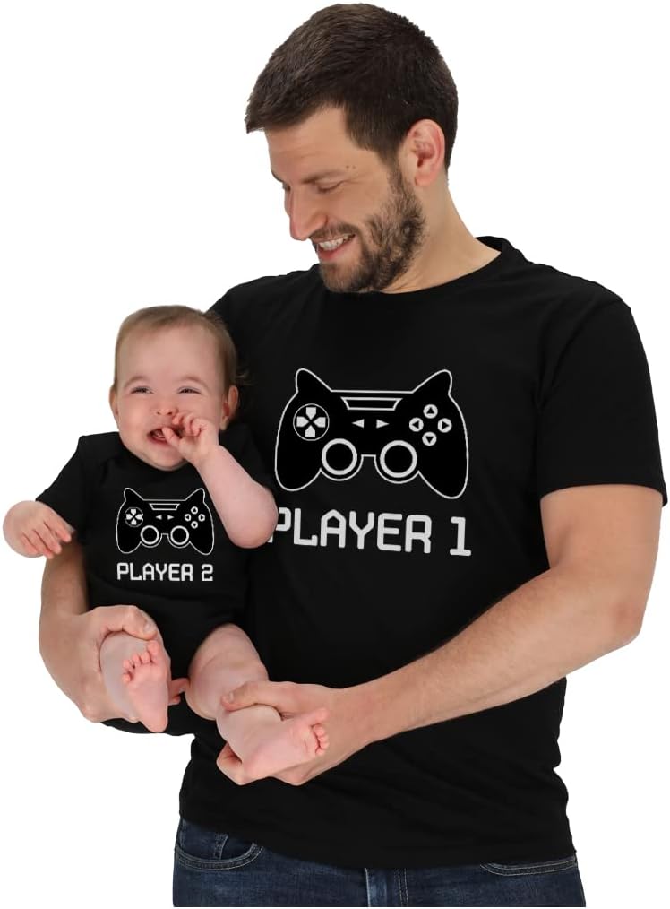 Gamer Dad and Baby Matching Outfits Player 1 and Player 2 Shirts Fathers Day Outfit Gift for Newborn & Dads