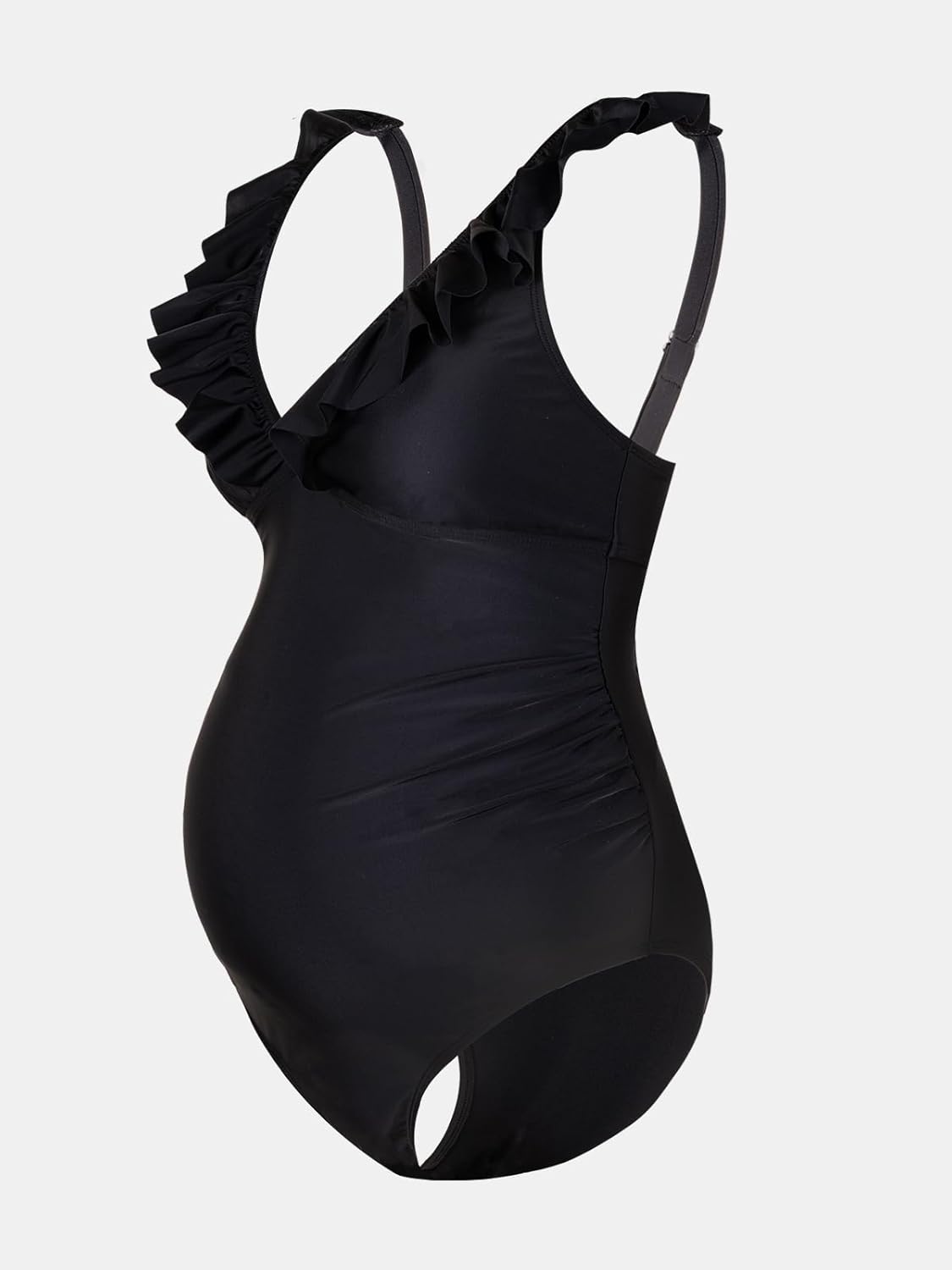 Women Swimsuit Maternity One Piece Bathing Suit Deep V Neck Ruffle Back Tie Ruching Adjustable Straps Swimwear