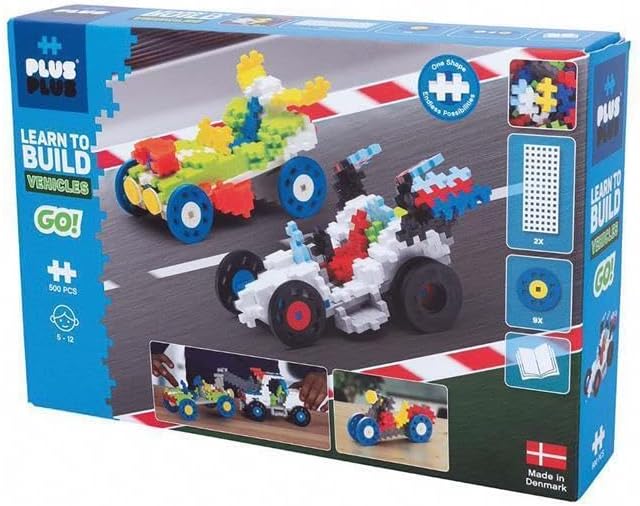 Plus-Plus - Learn to Build Go! Vehicles - 500 Pieces - Creative Building and Construction Set - Mix of Basic Colors in a Box - Kids 5 to 12 Years - P7011, 20Mm