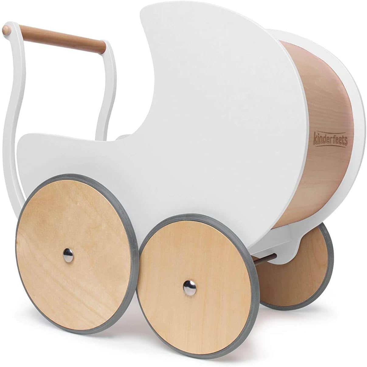 Pram Walker - Toy Stroller for Babies, Kids and Toddlers | Sustainable and Eco-Friendly | 2-In-1 Walker and Stroller Design | Storage Space for Stuffed Animals | 12 Months up (White)