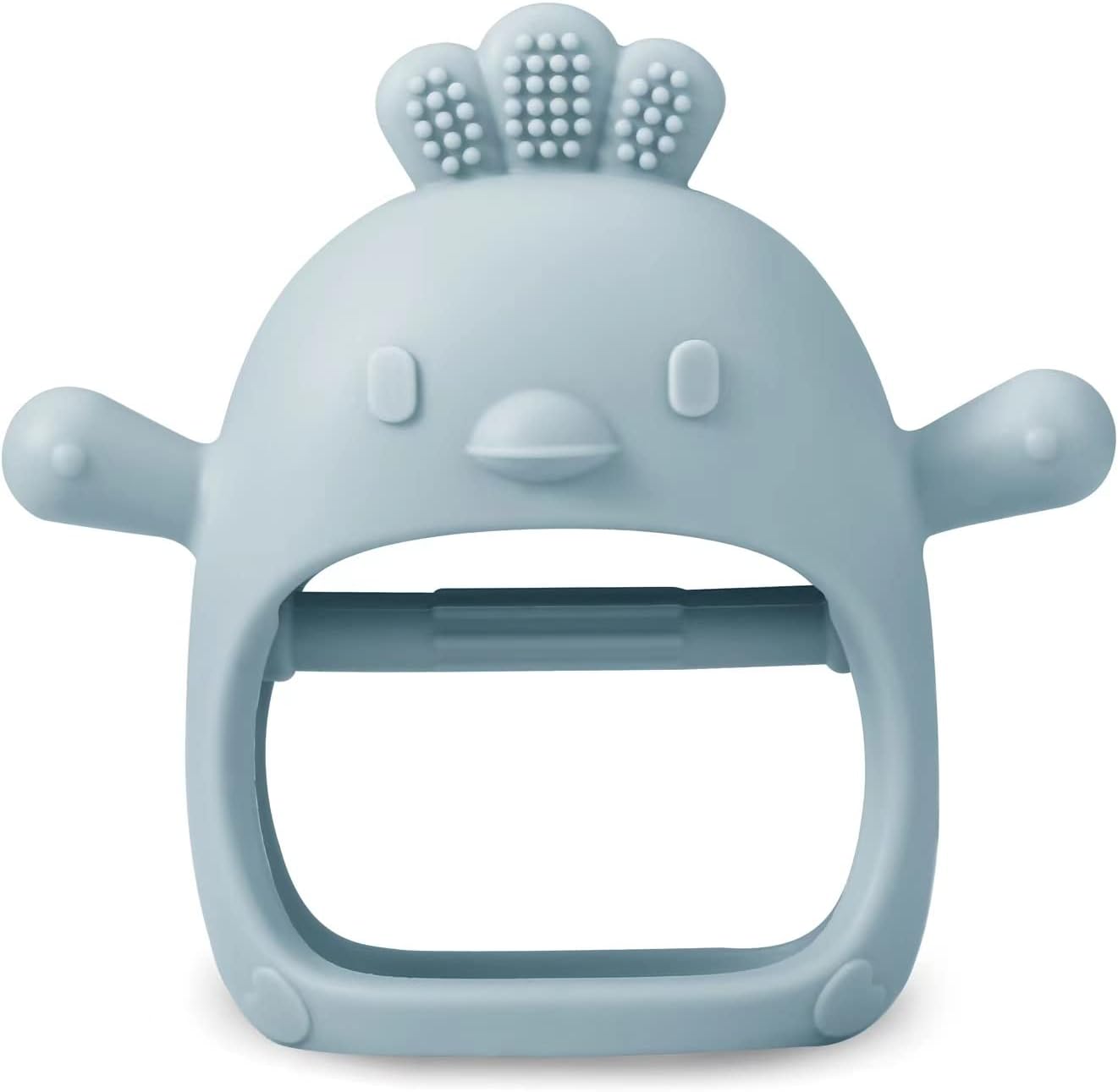 2 Pack Silicone Baby Teething Toys| Baby Hand Teether Mitten for Sucking Needs| Baby Chew Toys Hand Pacifier for Soothing Teething Pain Relief (White/Blue)