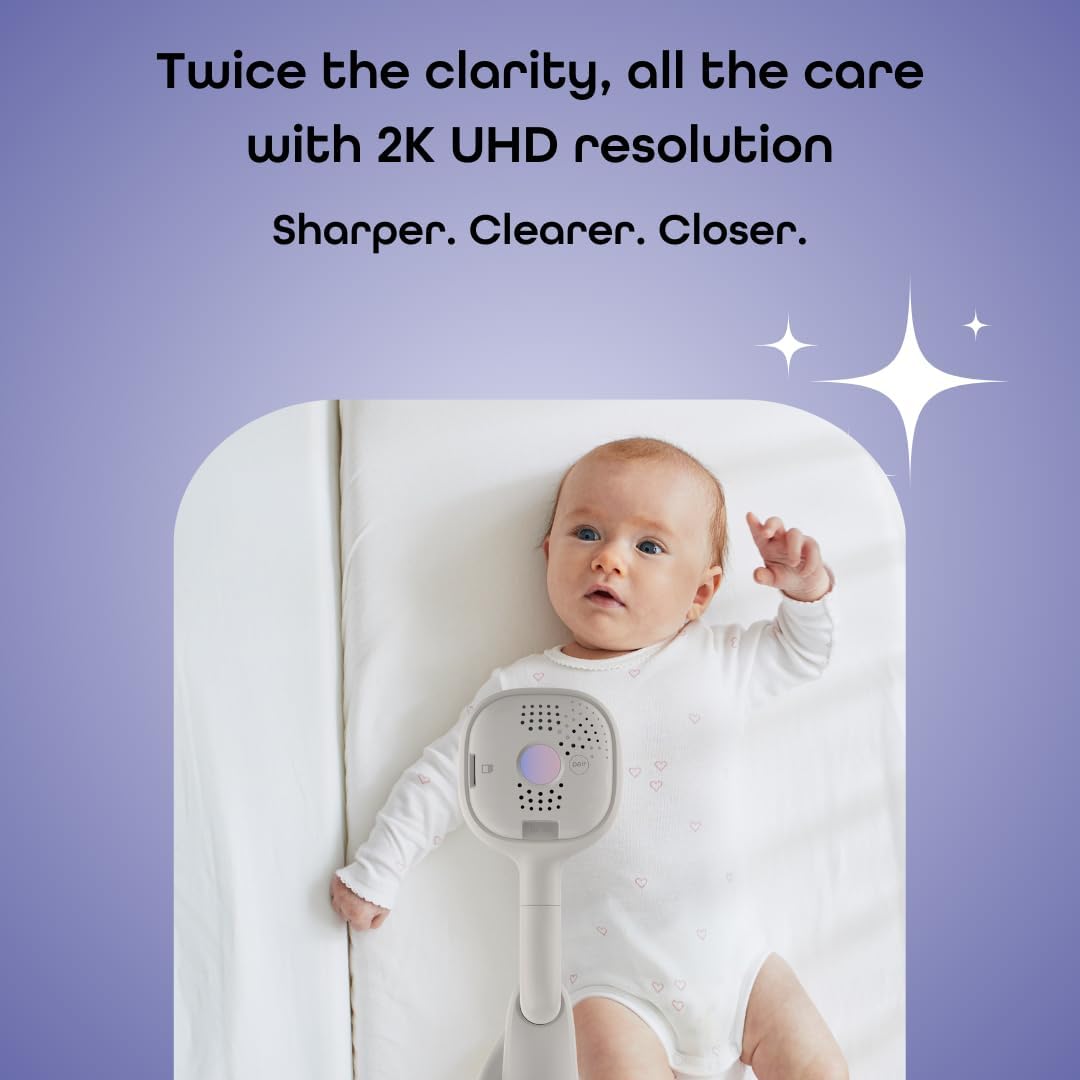 AI Vision 2K UHD Smart Baby Monitor with Advanced AI Features-Covered Face/Rollover Alert, Baby Cry Detection, Advanced Sleep Insights, Nightlight and Built-In Smart Soother