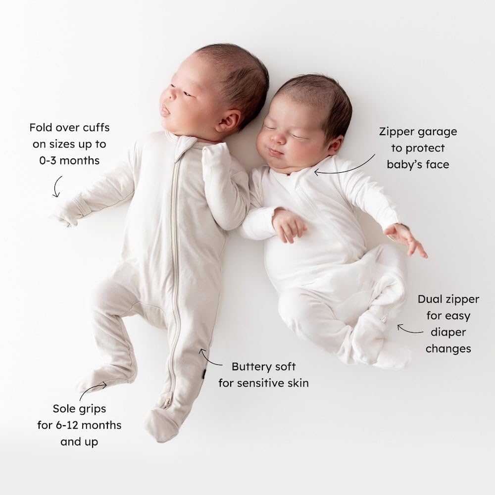 Footies - Baby Pajama Suit with Zipper Closure, Soft Rayon Made from Bamboo