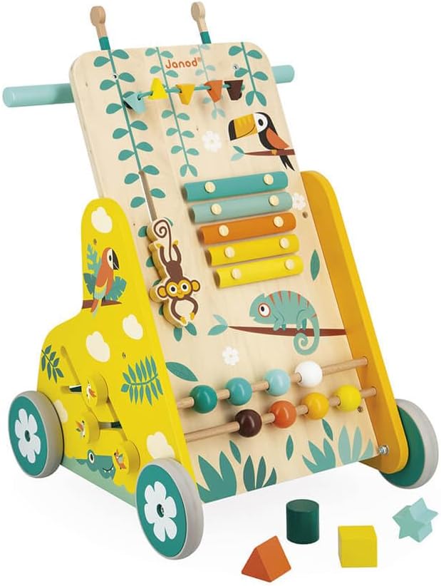 - Tropik - Multi-Activity Trolley - Walker with Blocks - Wooden Pull-Along Cart - Early-Learning - from 18 Months - Multilingual - 382698.