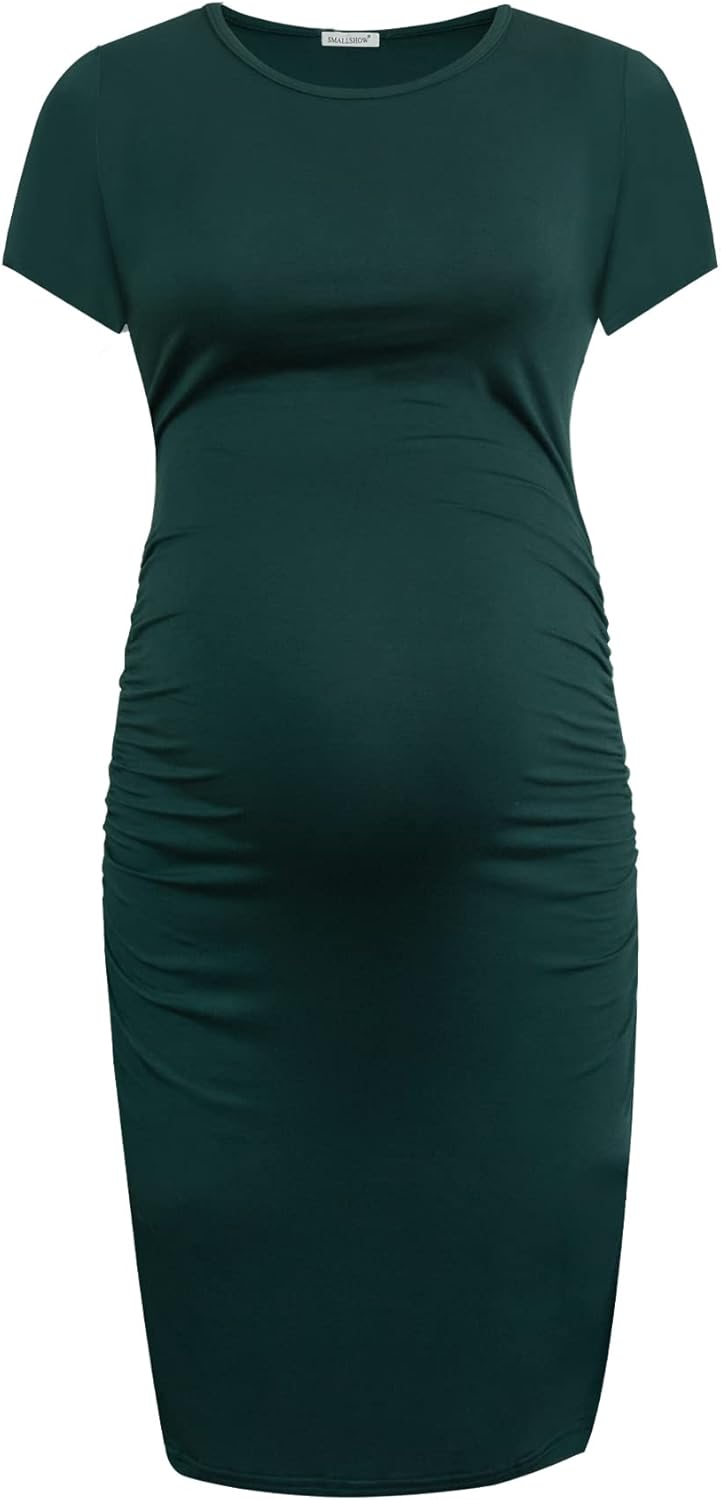 Women'S Short Sleeve Maternity Dress Side Ruched Pregnancy Clothes