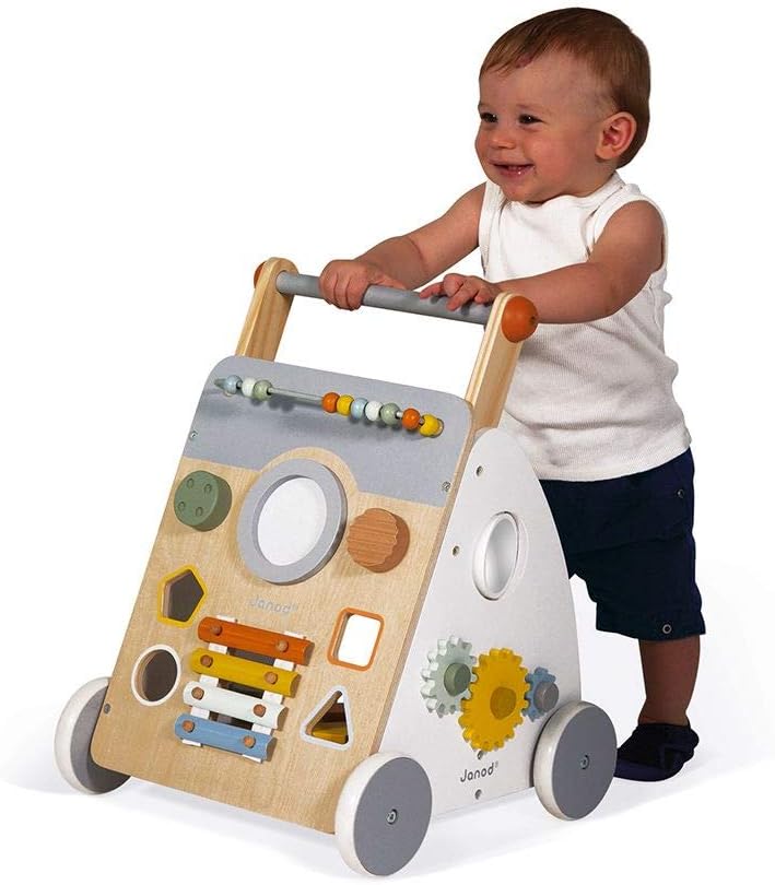 - Sweet Cocoon Multi-Activity Baby Walker - Wooden Trolley - Multiple Sorting Shapes - for Babies and Toddlers - from 12 Months - Multilingual - J04410.