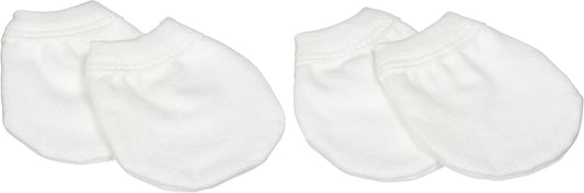 Newborn No Scratch Cotton Flannel Mittens 2 Pairs, White, Unisex