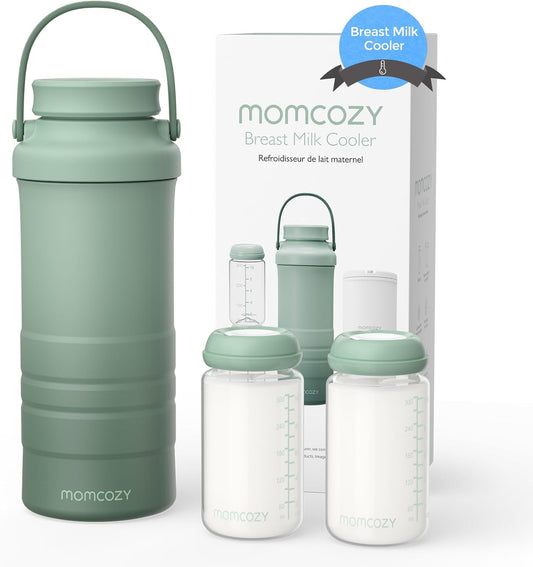 22Oz Portable Breast Milk Cooler for Outdoor, 360°Total Cooling for 24Hours, Larger Capacity Travel Breastmilk Chiller with 2Pcs Baby Bottles for Breastmilk Storage, Breastfeeding Essentials
