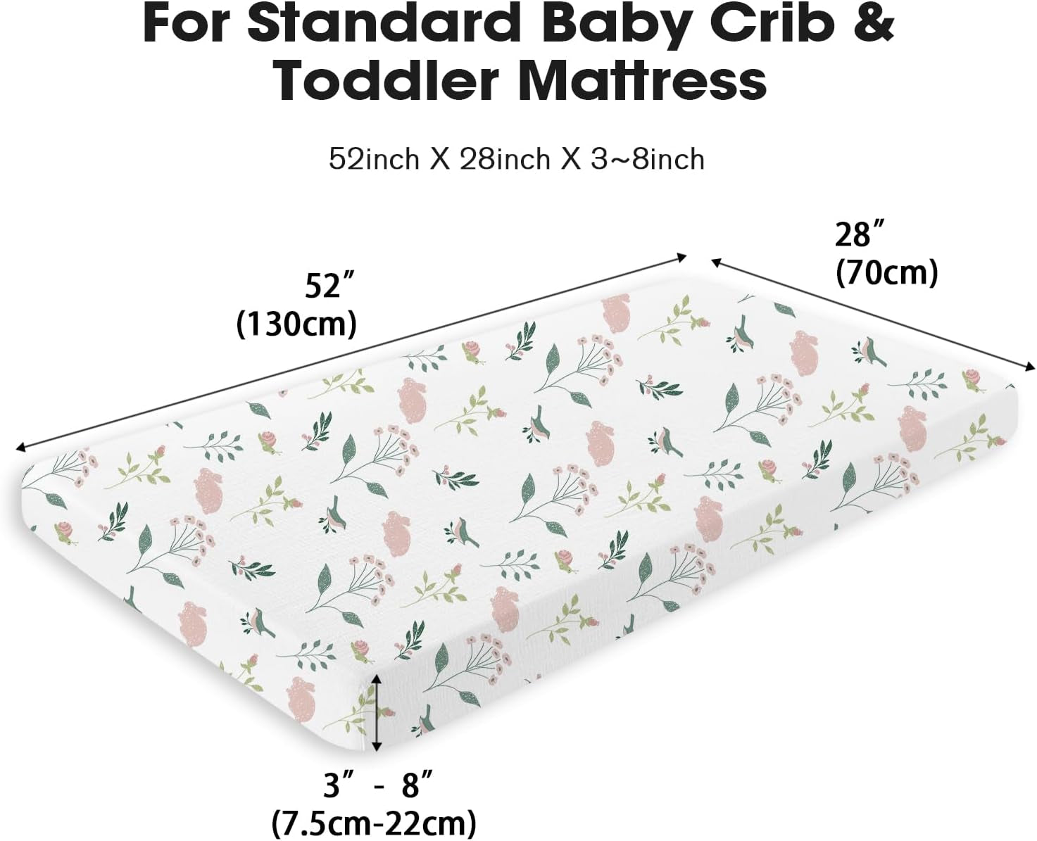 Muslin Crib Sheet,2Pk 100% Cotton Crib Sheets for Standard Crib Mattress & Toddler Bed Mattress 52"X28", Soft Breathable Neutral Crib Sheets Fitted for Boys Girls, Pink Bunny