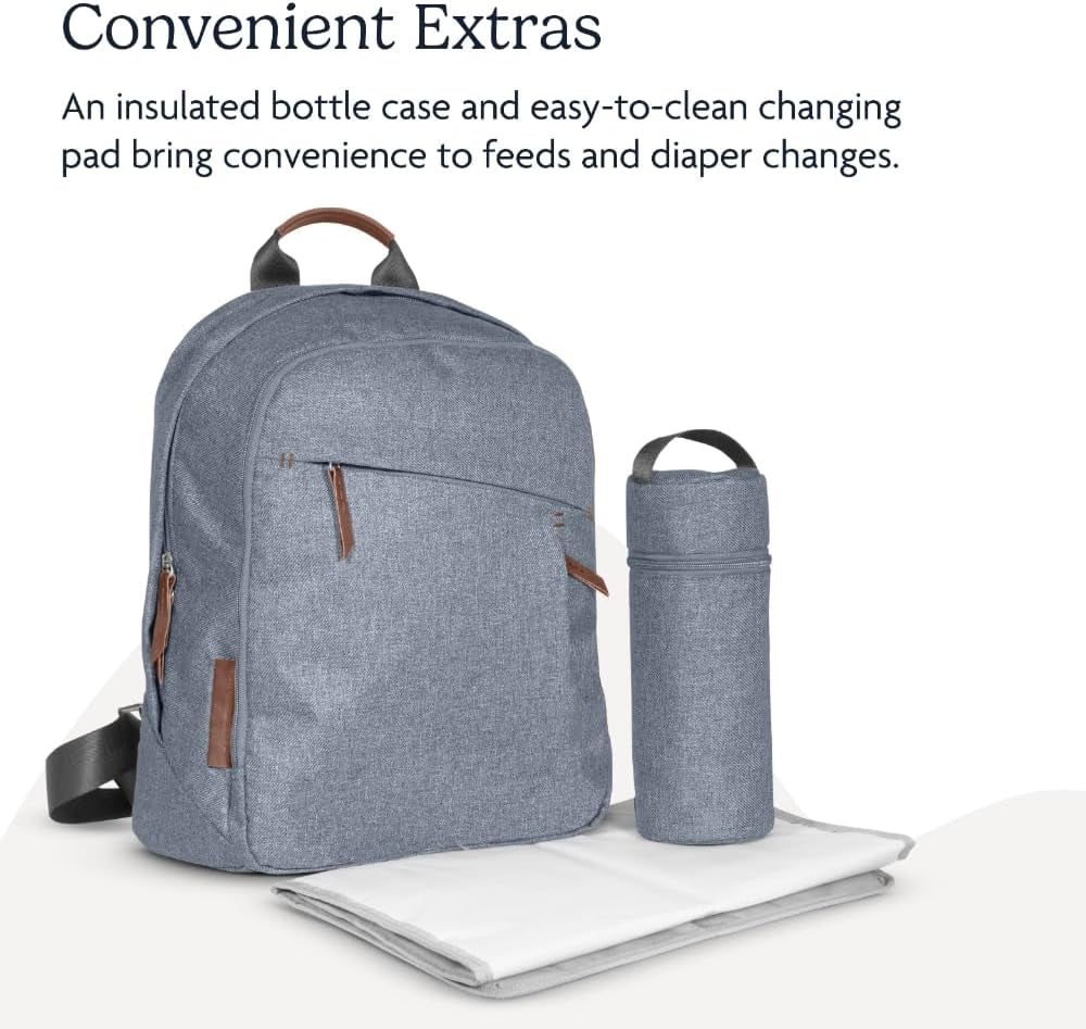 Changing Backpack/Multiple Storage Compartments/Stroller Strap Attachment/Bottle Insulator and Changing Pad Included/Emmett/Gwen (Green Mélange/Saddle Leather)