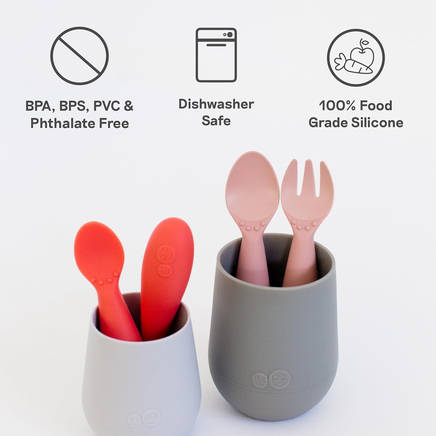Mini Utensils (Fork & Spoon) - 100% BPA Free Fork and Spoon for Toddlers First Foods + Self-Feeding - Designed by a Pediatric Feeding Specialist - 12 Months+ (Pewter)