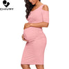 Chivry New Maternity Women Pregnancy Dresses Mama Clothes O-Neck Solid Sexy off Shoulder Bodycon Pregnant Women Casual Dress