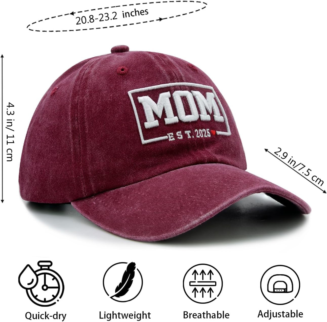 Funny Mom and Dad Est 2025 Hats, Gifts for New Parents, New Mom and Dad Hats, 3D Embroidered Adjustable Baseball Cap