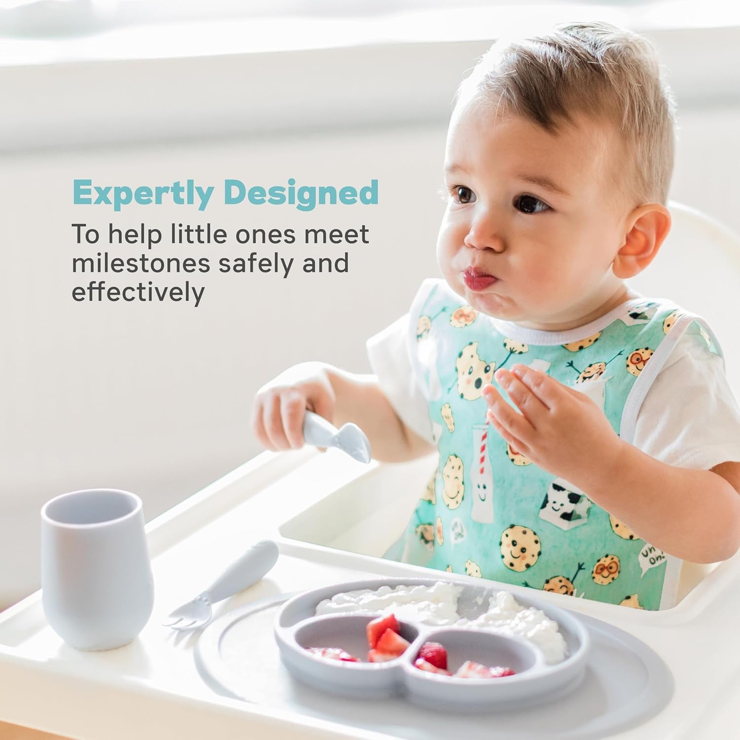 Mini Utensils (Fork & Spoon) - 100% BPA Free Fork and Spoon for Toddlers First Foods + Self-Feeding - Designed by a Pediatric Feeding Specialist - 12 Months+ (Pewter)