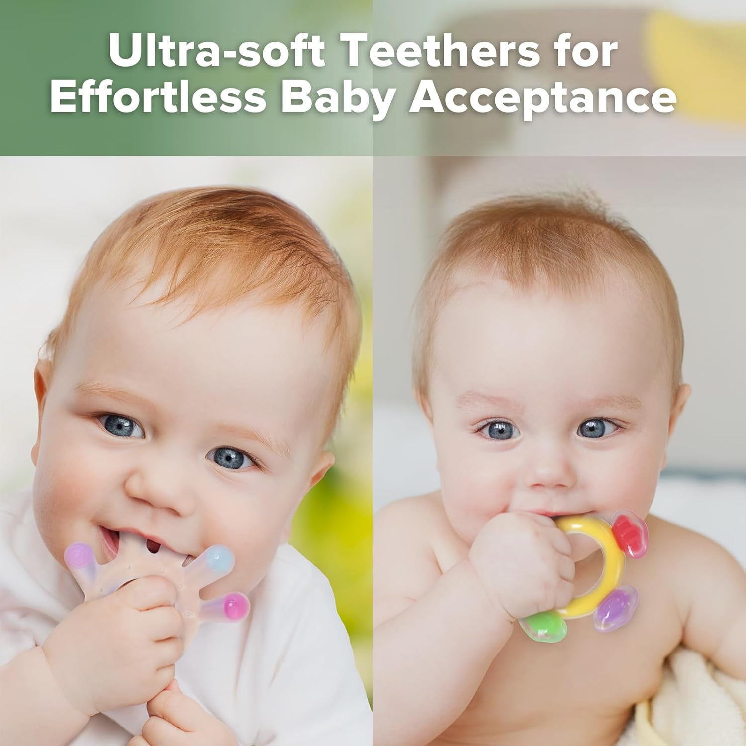 Silicone Teether Combo -Baby Freezer Teething Toy - Soft Cold Teether - Soothe Teething Pain & Itching Gum -Perfect Size-Palm & Ferris Wheel Shape for 3M+ Babies BPA Free - 2 Pk