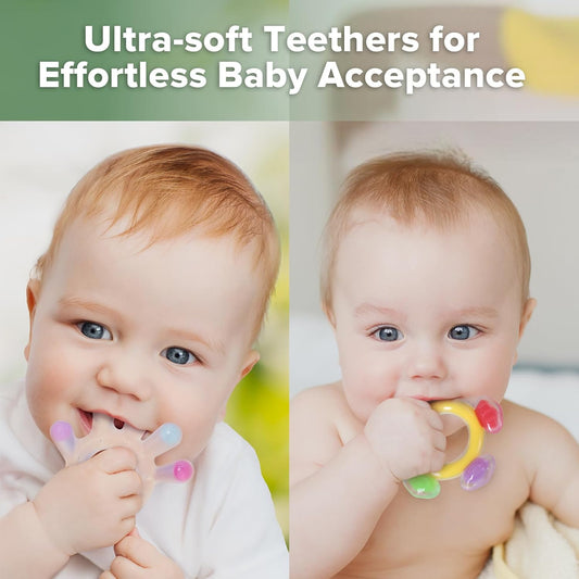 Silicone Teether Combo -Baby Freezer Teething Toy - Soft Cold Teether - Soothe Teething Pain & Itching Gum -Perfect Size-Palm & Ferris Wheel Shape for 3M+ Babies BPA Free - 2 Pk