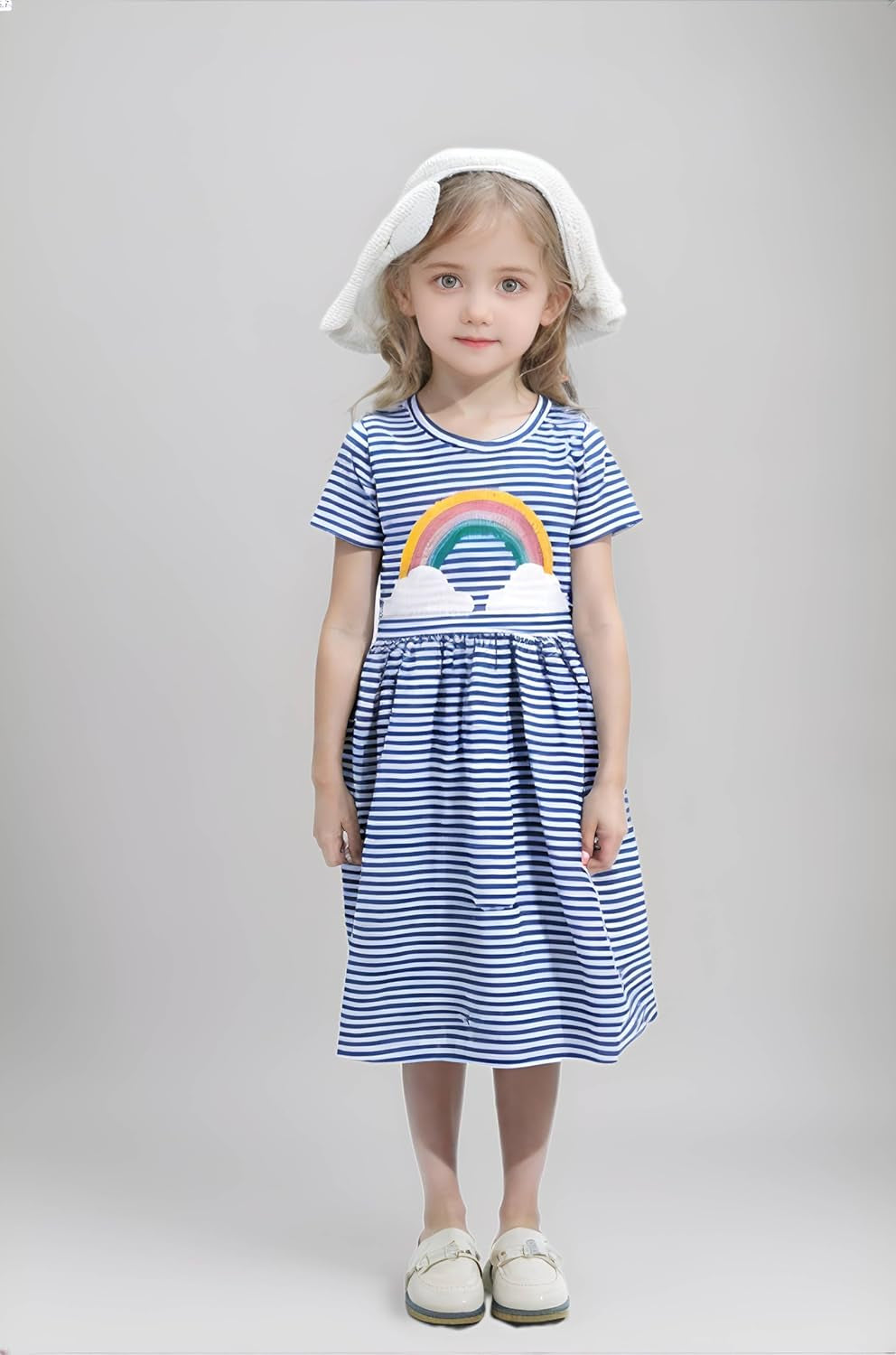 Toddler Summer Dress, Little Girls Short Sleeve Cotton Casual Dresses Clothes 2-8 Years
