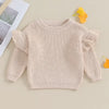 Baby Solid Color Ruffle Sweater Knitted Autum Winter Baby Girl Clothes round Neck Kid Toddler Girl Pullover Baby Outerwear