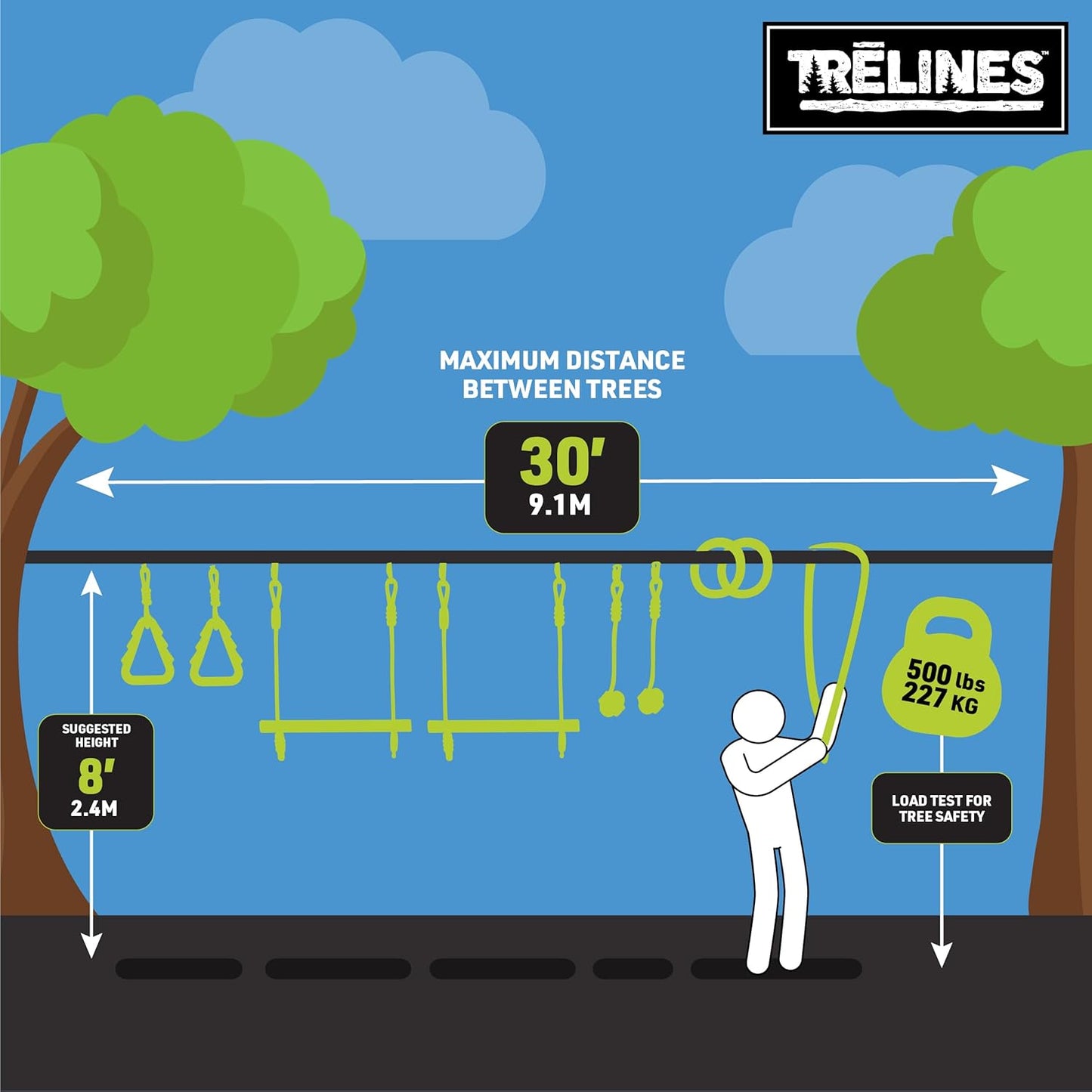 Trelines Ninja Adventure Line 36 Ft - Black Metal Swing Set