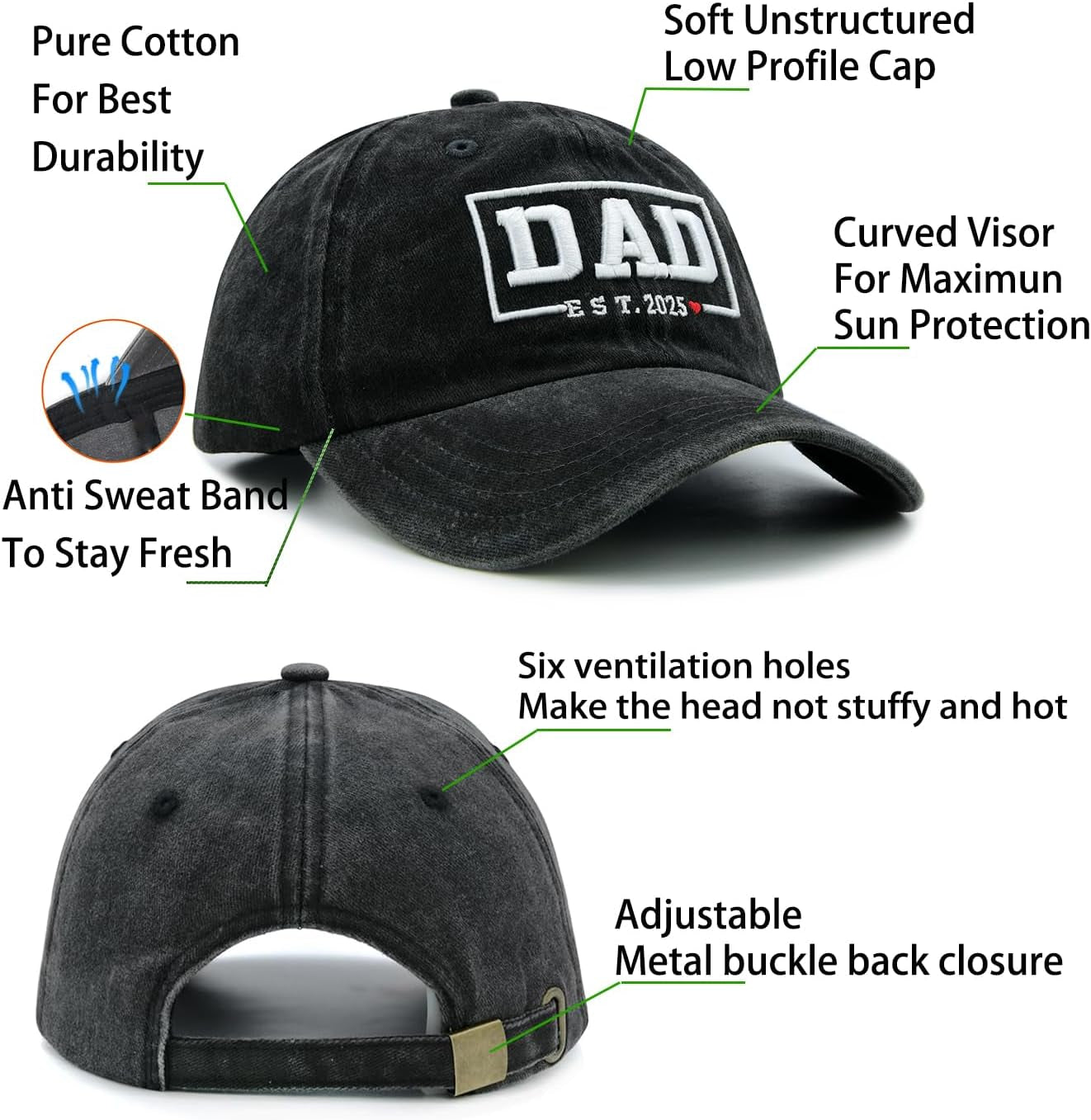Funny Mom and Dad Est 2025 Hats, Gifts for New Parents, New Mom and Dad Hats, 3D Embroidered Adjustable Baseball Cap