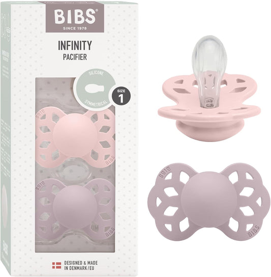 Pacifiers - Infinity Collection with Symmetrical Nipple| Bpa-Free Baby Pacifier | Made in Denmark | Set of 2 Blossom/Dusky Lilac Color Premium Soothers | Size 0-6 Months