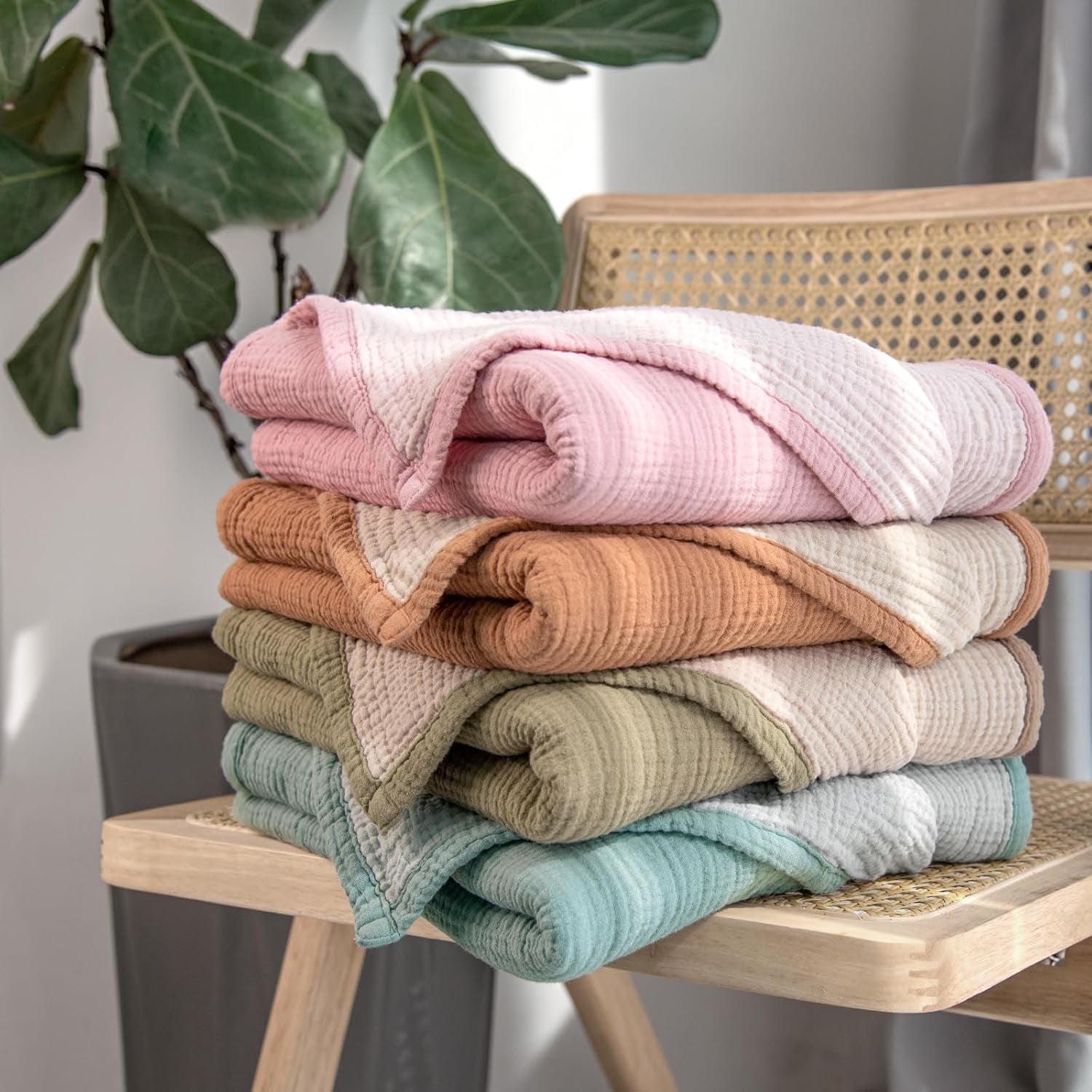 Muslin Baby Blanket - Cotton Quilt Blankets for Toddlers - Reversible Nursery Crib Blanket for Baby Boys and Girls 47"X47"(Pink)