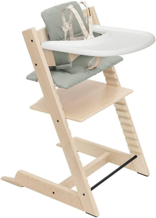 Tripp Trapp High Chair2 and Cushion with  Tray - Natural with Glacier Green Cushion