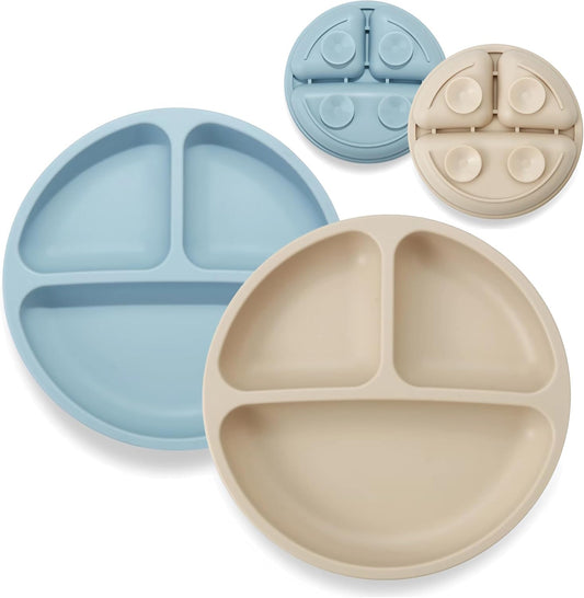 2 Pack Toddler Plates Silicone Suction Plates for Baby Kids| Divided Unbreakable Baby Feeding Plate, Non-Slip, Non-Toxic, BPA Free, Dishwasher and Microwave Safe