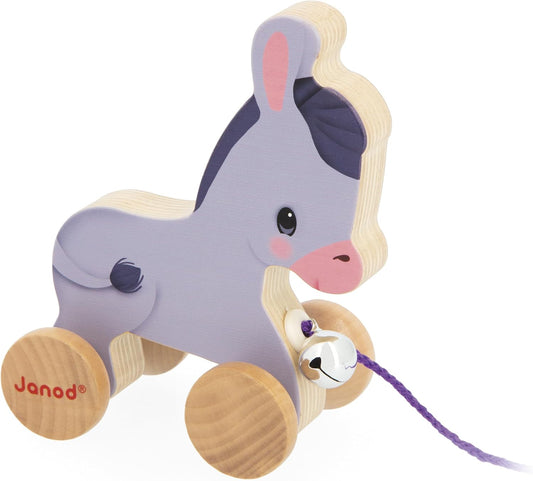 Wooden Donkey with Bell Learning Toy for Pulling and Pushing Motor Skills and Imagination 50 Cm Cord for Small Hands Fsc-Certified from 12 Months J03323