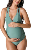 Women'S One Piece Swimsuit Maternity Bathing Suit Pregnancy V Neck Crisscross Back Tie Ruched Cutout Wide Straps