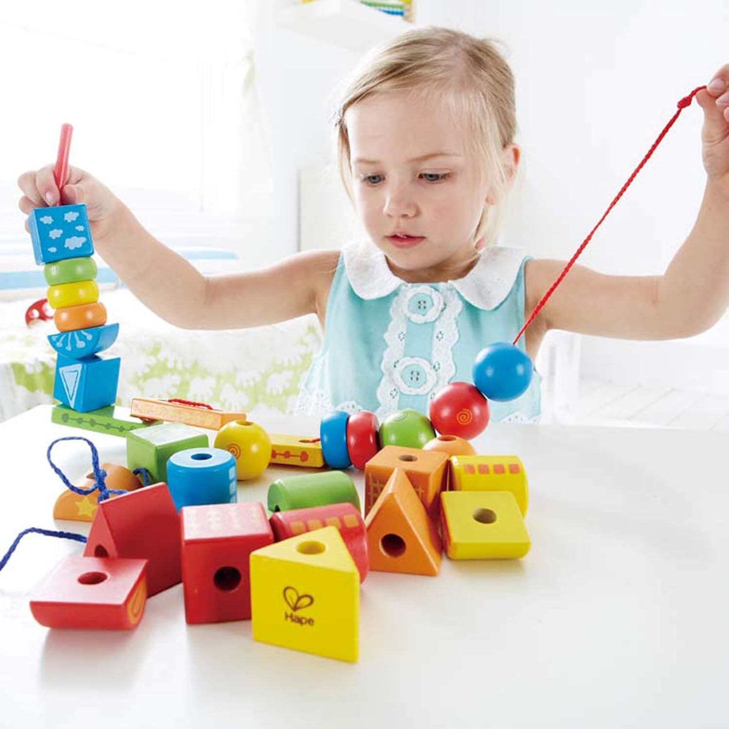 String along Ss Wooden Block Toddler Lacing Toy