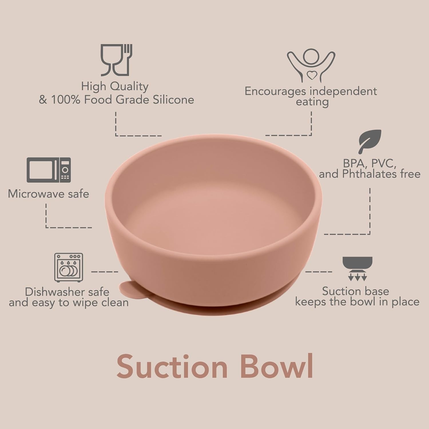 Nouka Suction Bowl | 100% Food-Grade Silicone | Comes with a Tab Lifts & Suction Base | Non-Slip & Soft | Dishwasher Friendly | Bloom | Size 320Ml