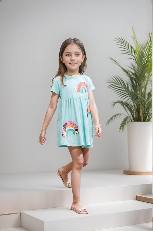 Toddler Summer Dress, Little Girls Short Sleeve Cotton Casual Dresses Clothes 2-8 Years