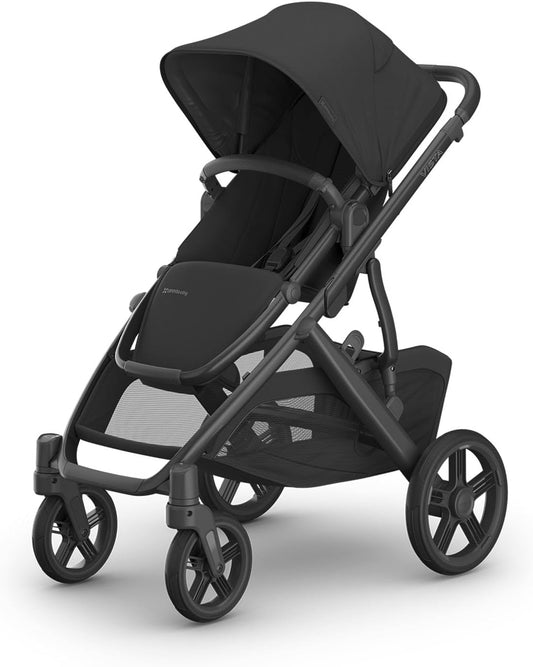 Vista V3 Stroller - Full-Size Single-To-Double Stroller System - Toddler Seat, Bug Shield, Rain Shield, and Storage Bag Included - Jake (Charcoal/Carbon Frame/Black Leather)