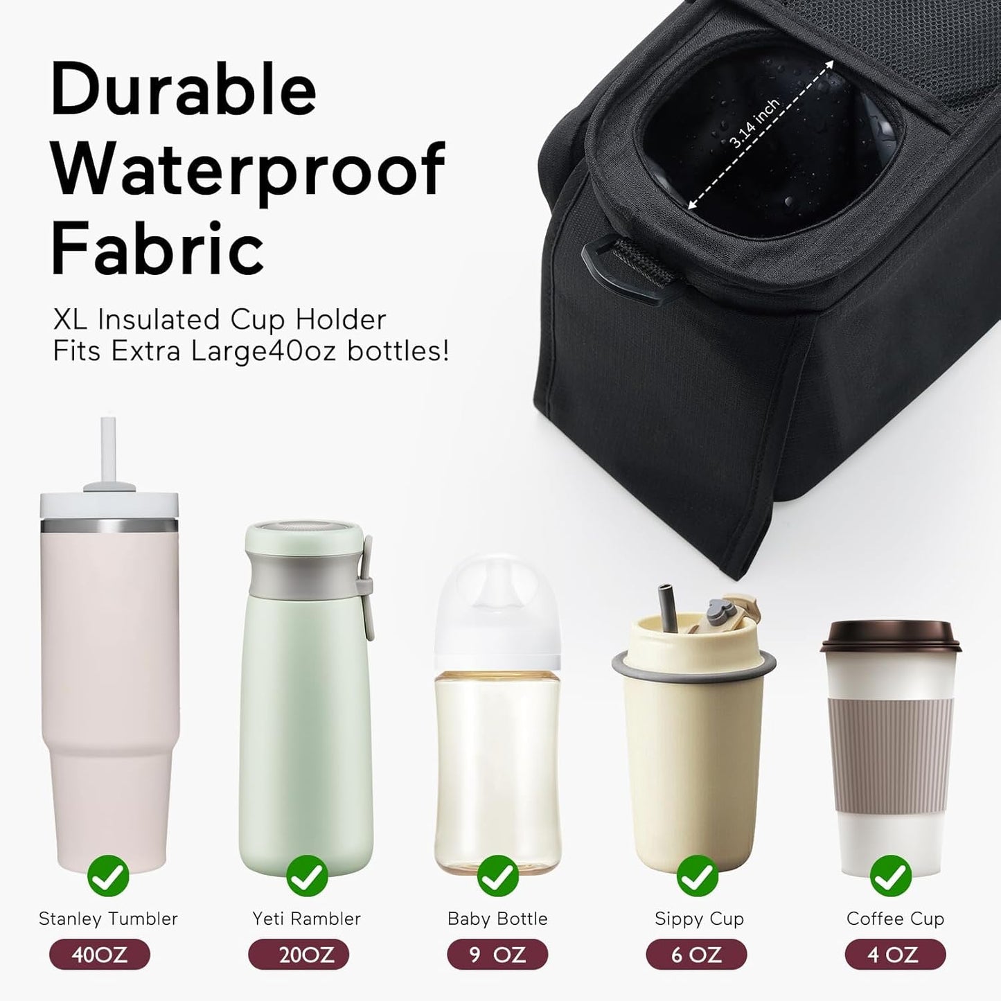 Universal Stroller Organizer with Insulated Cup Holder by  - Detachable Phone Bag & Shoulder Strap, Fits for Stroller like Uppababy, Baby Jogger, Britax, BOB, Umbrella and Pet Stroller