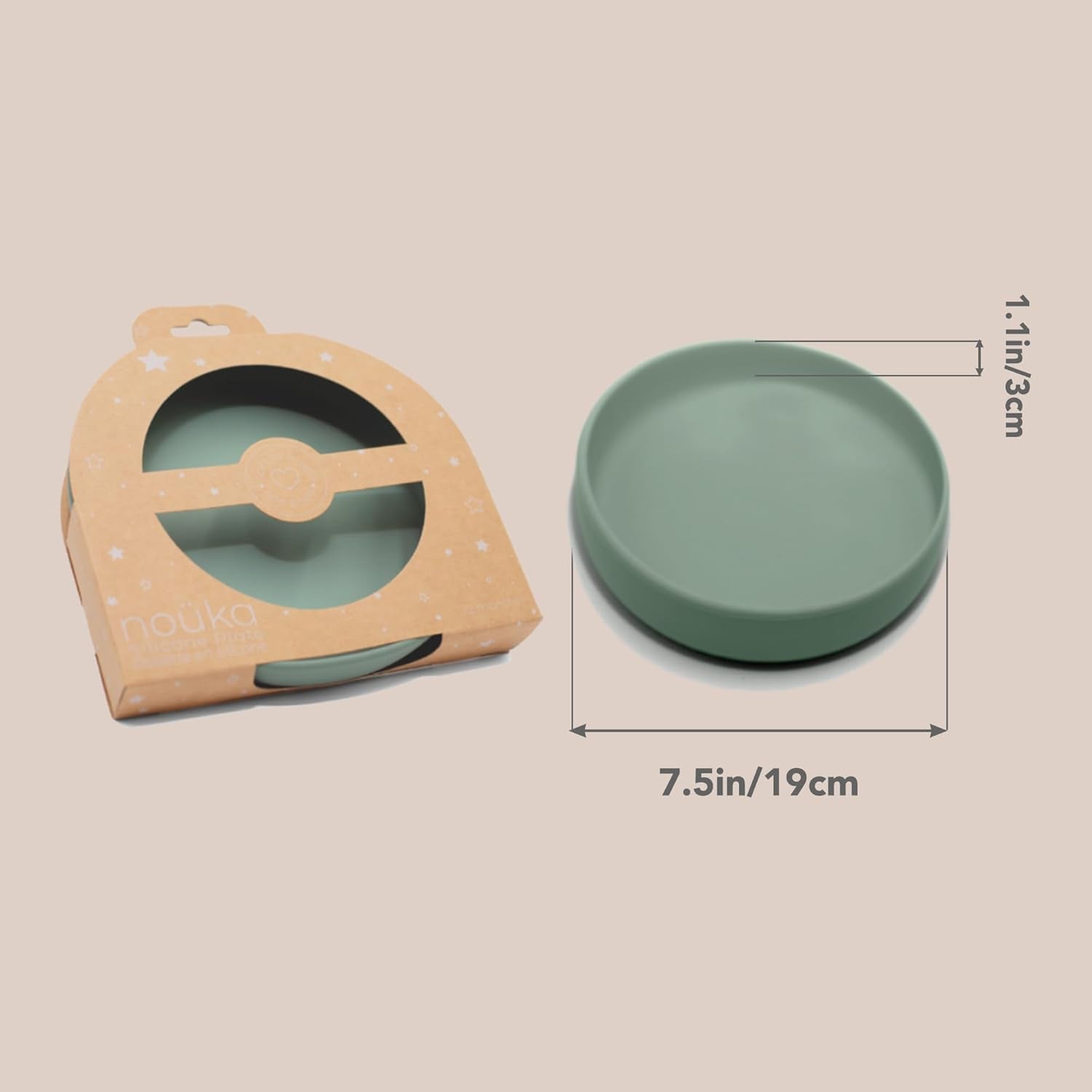 Nouka Flat Plate | 100% Food-Grade Silicone Baby Plates | Comes with a Lip Edge | Non-Slip & Soft | Dishwasher Friendly | Lily Blue | Size 7.5 In