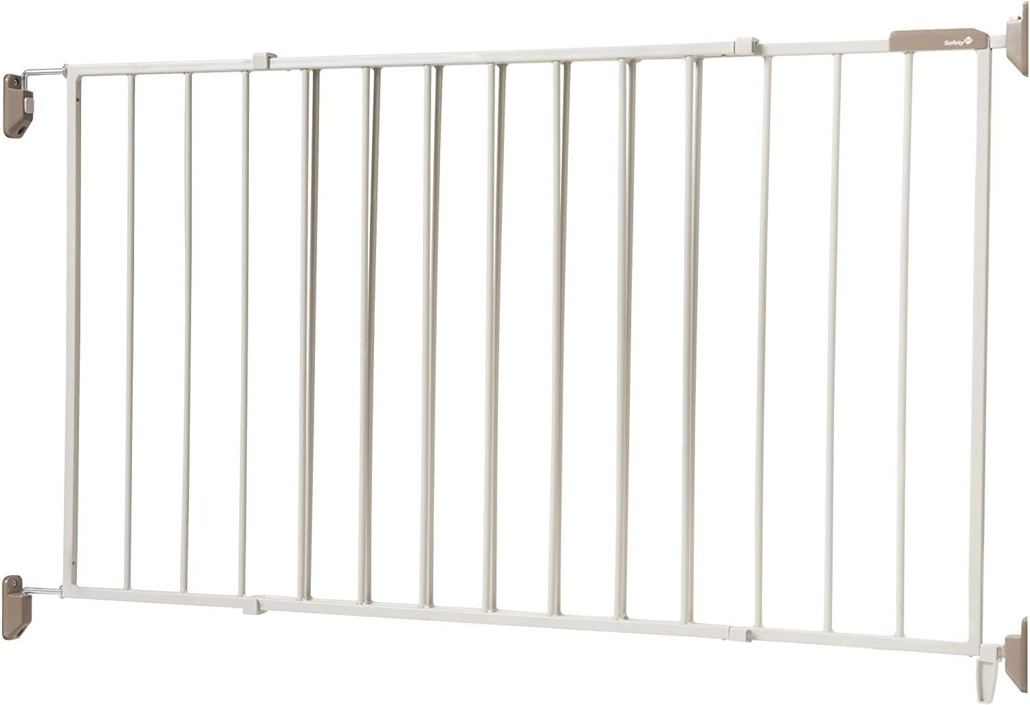 Wide and Sturdy Gate Fits 40-60" Wide, and 26.5" Tall, Hardware Mounted Metal Swing Gate, Perfect for Babies and Pets, White