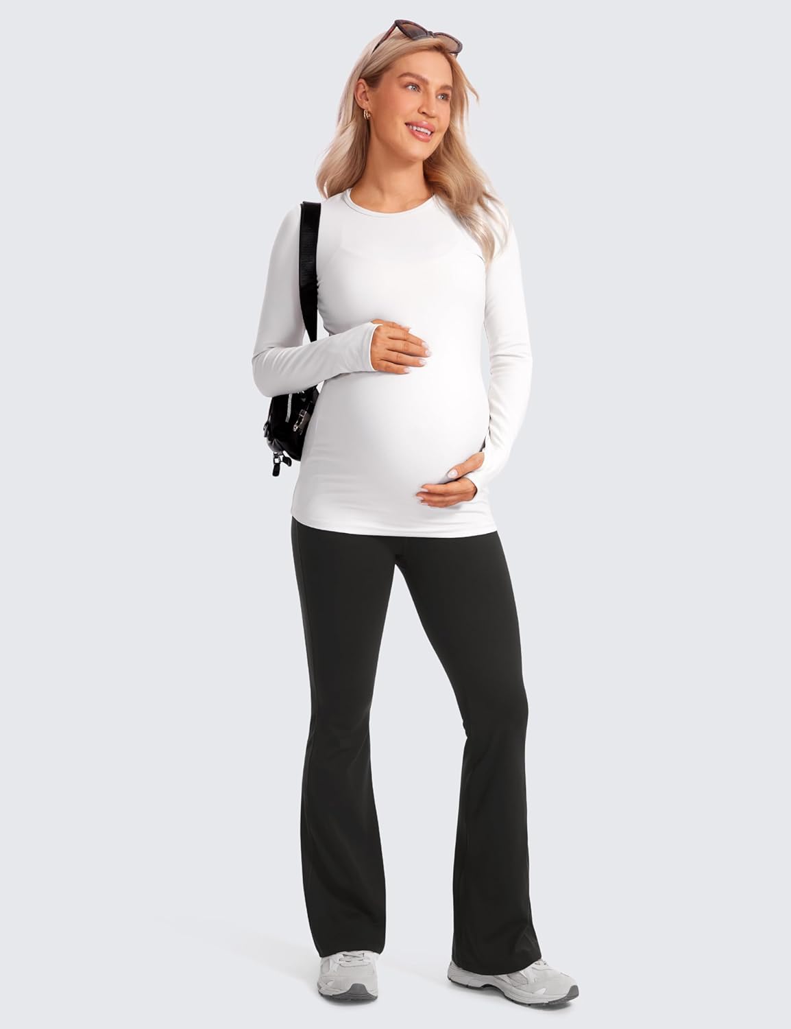 Women Butterluxe Maternity Flare Leggings with Pockets 31" - Workout Active Yoga Pregnancy Pants over the Belly Soft