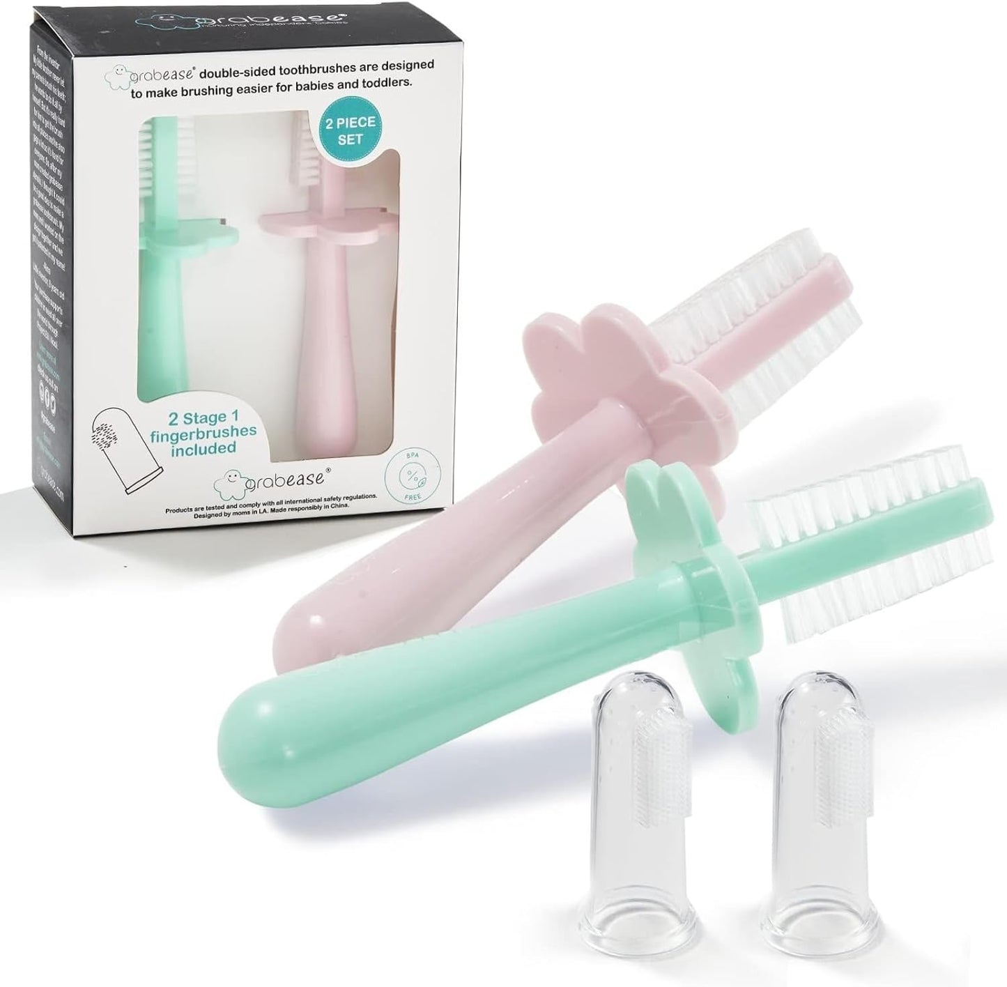 Baby Toothbrush Double Sided - Training Finger Toothbrush for Toddler Infant, Bpa-Free & Phthalate-Free for Baby & Toddler, 2 Pack, Mint and Blush