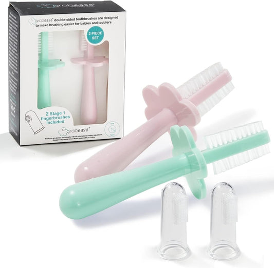 Baby Toothbrush Double Sided - Training Finger Toothbrush for Toddler Infant, Bpa-Free & Phthalate-Free for Baby & Toddler, 2 Pack, Mint and Blush