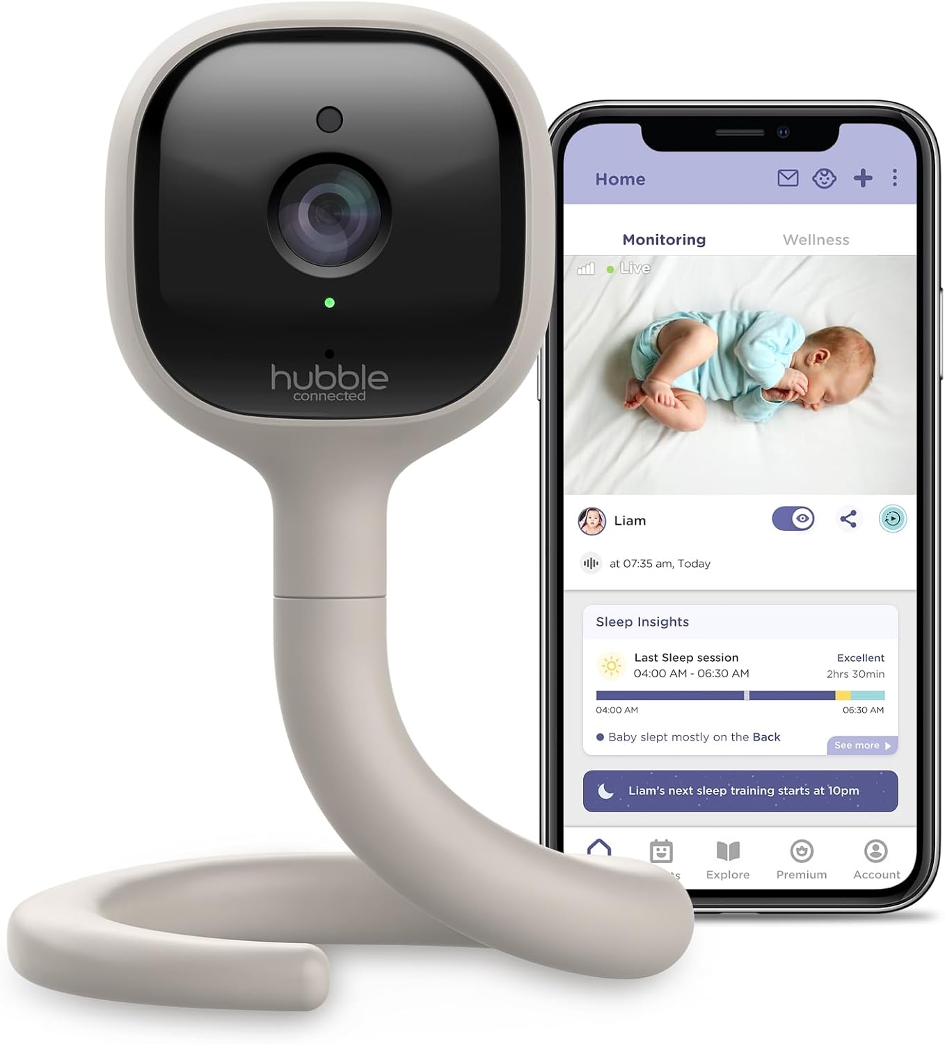 AI Vision 2K UHD Smart Baby Monitor with Advanced AI Features-Covered Face/Rollover Alert, Baby Cry Detection, Advanced Sleep Insights, Nightlight and Built-In Smart Soother