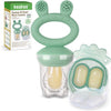 Baby Fruit Food Feeder & Mini Freezer Nibble Tray Combo, Breastmilk Popsicle Molds for Baby Cooling Relief, BPA Free Silicone Feeder for Safe Infant Self Feeding, 4 Month+ (Pea Green)