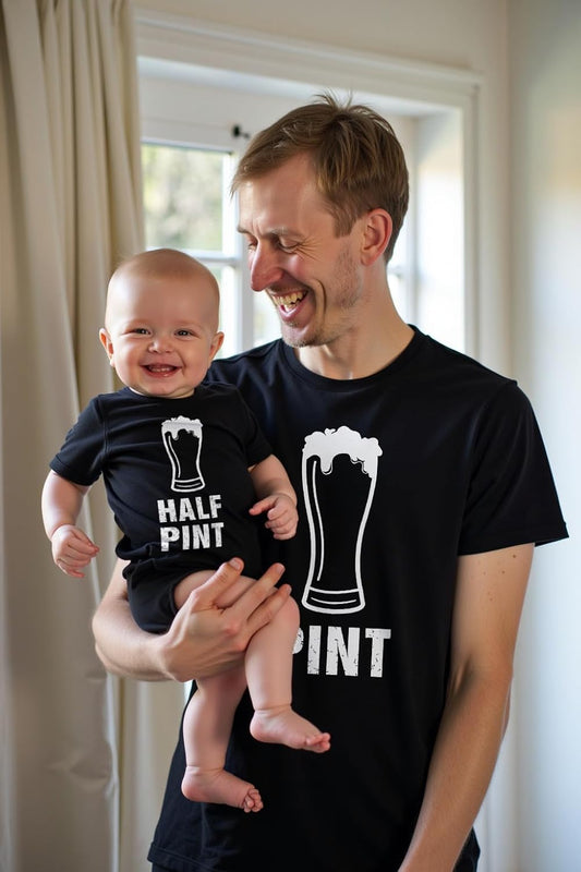 Pint & Half Matching Shirts - Funny Father and Baby Outfit - Gift for New Dads - Fathers Day Shirt Bodysuit