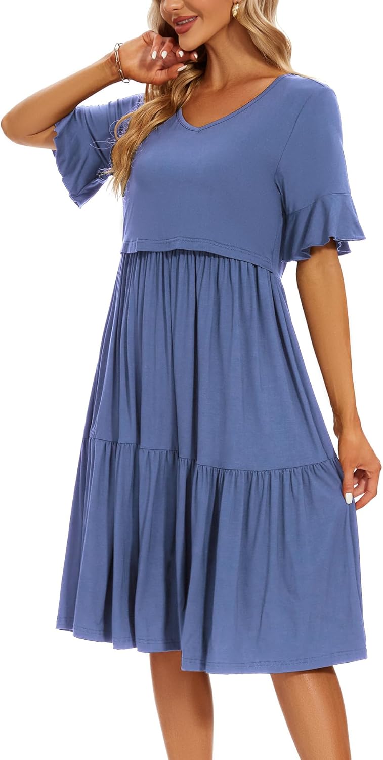 Women'S Nursing Dress Short Sleeve Maternity Breastfeeding Clothes