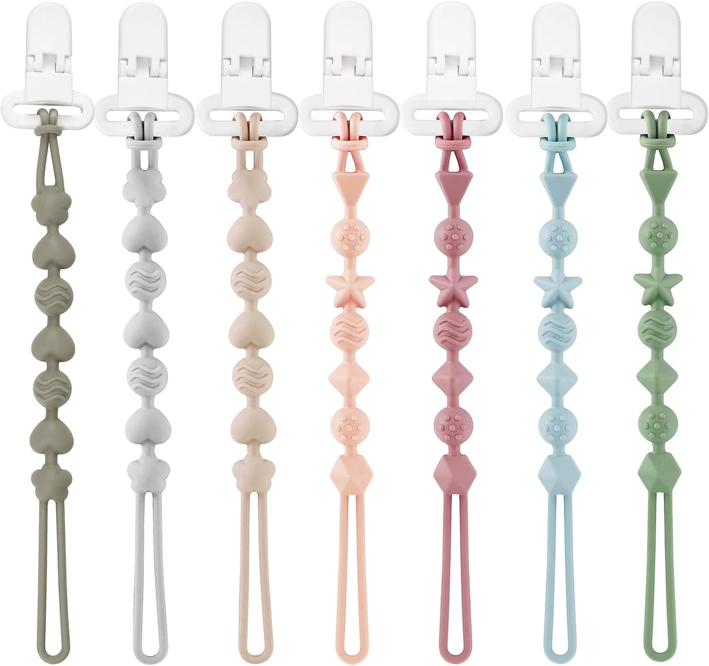 7 Pack Silicone Pacifier Clips, Baby Soother Clips with One Piece Design for Boys & Girls, Baby Pacifier Holder Clips for Teething Toys